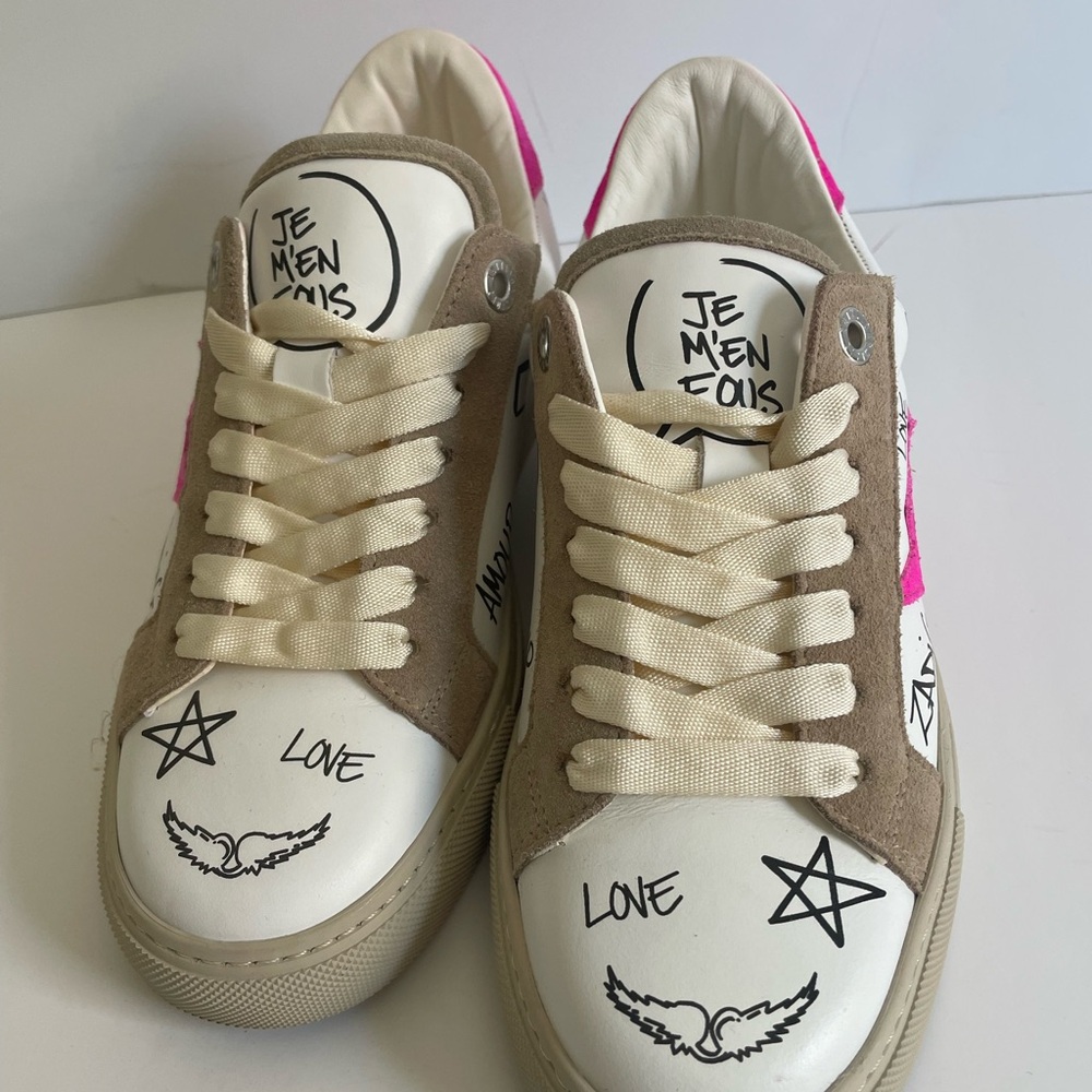 White and Pink Graphic Sneakers - Picture 5 of 8